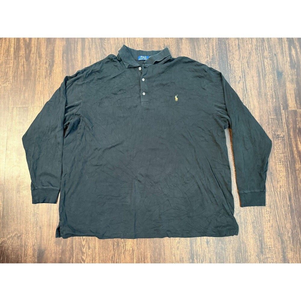 Ralph Lauren Polo Shirt Men 3XLT Black Long Tail Pima Knit Rugby Preppy